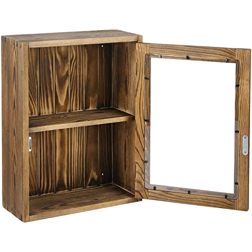 Mygift Rustic Burnt Wood Curio Cabinet, Wall Mounted Decorative Wooden Collectible Display Shelves And Case With Clear Acrylic Panel Door And Vintage Handle #TOP6