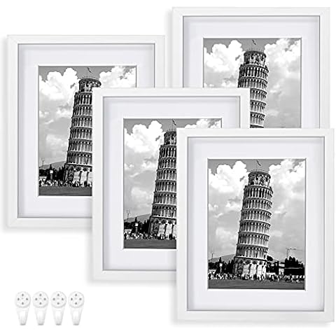 Nacial Picture Frames 11x14 Set of 4, White Photo Frame, Display 8x10 Photo with Mat and 11x14 photo without Mat, Picture Frames Collage for Wall Cover