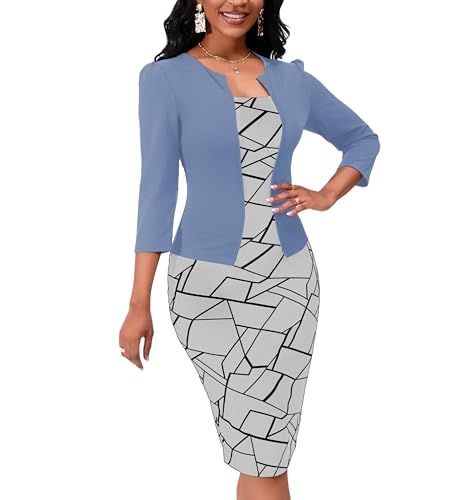 Image of Yajedo Women's Reto Bodycon Midi Dresses 3 /4 Sleeve Church Wear to Work Business Pencil Dress