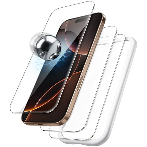 JETech iPhone 16 Pro Max 6.9インチ用 耐衝撃液晶保護フィルム 9H+強化ガラス製 ミリタリーグレード ガイド枠付き ケースに干渉なし HDクリア 3枚セット