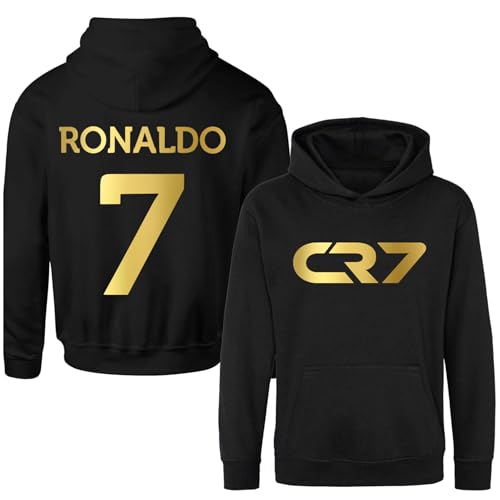 Sweat à capuche Ronaldo CR#7 pour enfant - Sweat-shirt de football pour enfant inspiré du maillot Ronaldo 2024, Noir , 9-11 ans