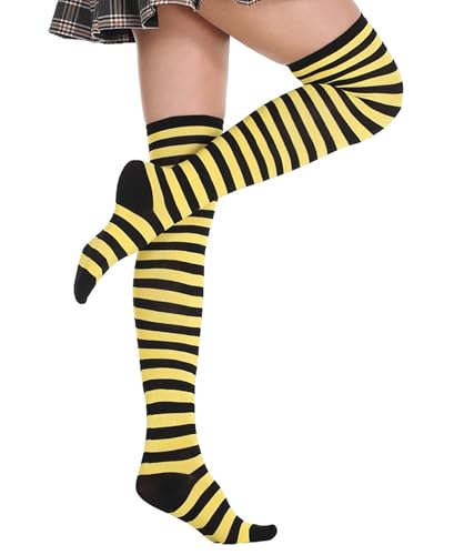 Image of Womens Thigh High Socks Athletic Stripe Cute Colorful Over the Knee High Sock Colorful Long Tube Sock