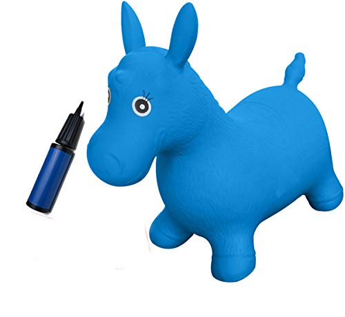 SUESPORT Horse Hopper Kit, Pump Included, Inflatable Jumping Horse, Space Hopper, Ride-on Bouncy Animal Hopper, Sit and Bounce, Blue