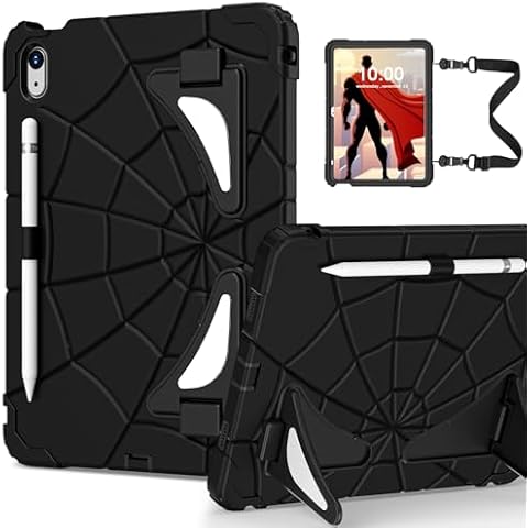 WESOROL for iPad 10th Generation Case, Kids Friendly Case for iPad Case 10th Gen 10.9 Inch with Kickstand Shoulder Strap Pencil Holder, Protective Case for iPad 10th Case for Kids, Black Black Cover