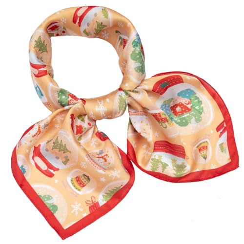 NaSoPerfect Silk Feeling Scarf Square Head Scarves Fashion Christmas Print Neck Scarfs for Women Red