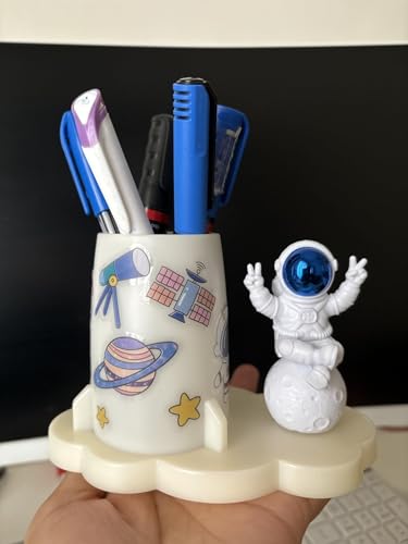 Image of Street27 Astronaut Figurine Stationery Pencil Holder Cartoon Decorative Ideal Gift For Office Classroom Home Desk Pen Pencil Holder Organizer Gifts Adults Kids 360 Rotating (Blue)