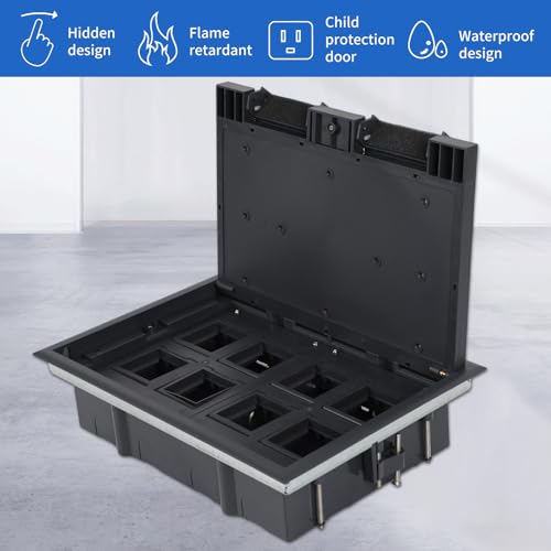 Boîtier de sol, boîte de prises encastrables au sol, 4/6/8 emplacements, prises de plain-pied, prises encastrées, prises sous enduit, inserts optionnels à équiper soi-même (Grand) – vue 4