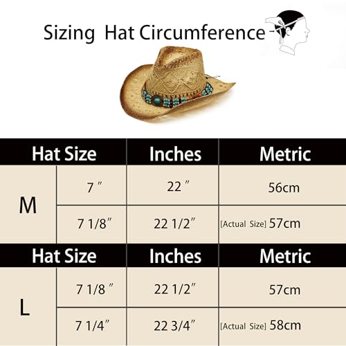 Image of YOUBADU Western Straw Cowboy and Cowgirl Hats with Decorative Bands - Unisex Wide Brim Raffia Style Sun Hat