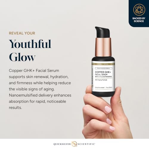 Quicksilver Scientific Copper GHK+ Facial Serum with Cycloastragenol - Copper Peptide Serum for Healthy Skin Support - Smooth Complexion & Glow - Gluten-Free, Vegan & Non-GMO - 1 fl oz