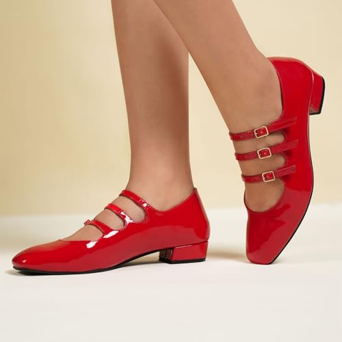 Image of Theater Kelly Jr Women Mary Jane Flats | Triple Buckle Strap Square Toe Shoes | Comfortable & Stylish for Formal and Casual Fashion
