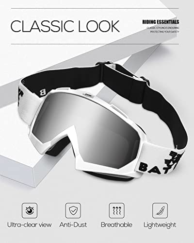 BATFOX Dirt Bike ATV Goggles Motorcycle Gear Riding Motocross Dirtbike 4-Wheeler MX DH Accessories Goggles Glasses for Men Women Youth UV400 Protection Dust-proof Anti-Slip Strap — view 2