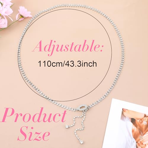 DOPENSPI Rhinestone Belts for Women, Crystal Chain Belt Sparkly Silver Belt Crystal Waist Chains Glitter Chain Belts ThinBelt for Women Dress Wedding Party