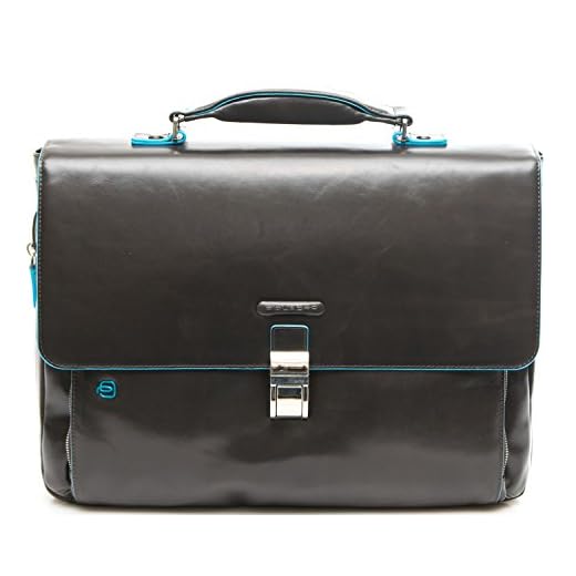 Piquadro Blue Square Cartella, Pelle, Grigio Scuro, 41 cm