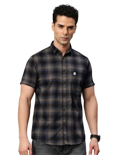 Image of Majestic Man Men Comfort Slim Fit Checked Pure Cotton Half Sleeve Casual Shirt