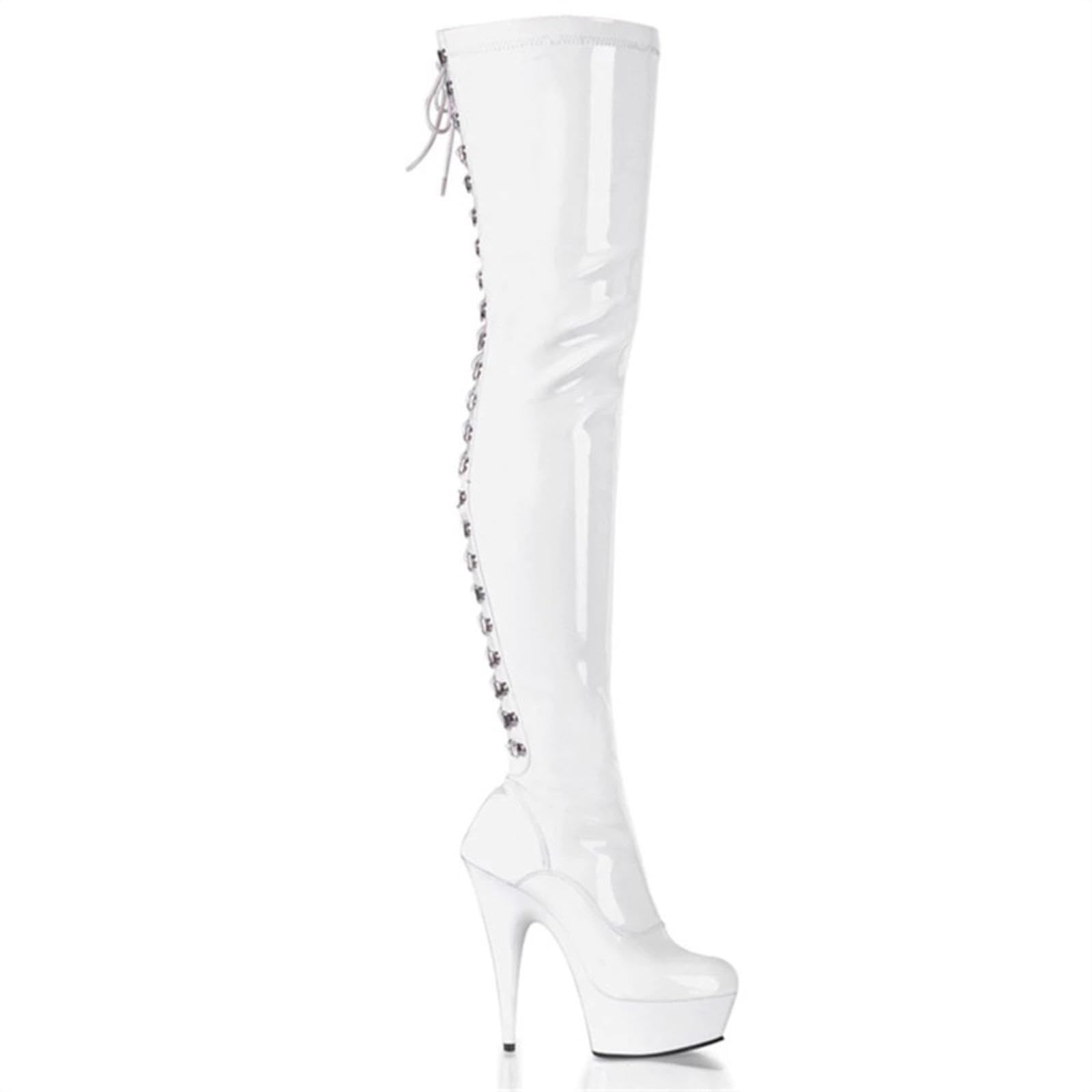 Wysokie Obcasy Czarne 15cm Bankietowe Botki Na Szpilce,White-38