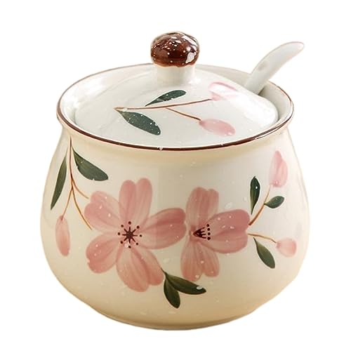 Bafnsiji セラミックシュガーストレージジャー、シュガーポット、シュガーボウル磁器、蓋とスプーン付きセラミックシュガーボウル、コーヒーバー、レストラン、ホーム、キッチン用のシュガーポットスーツ,350ML
