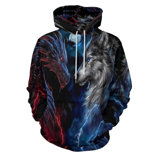 Sweat-shirts nouveauté imprimé 3D dragon loup avec poche pour le sport
