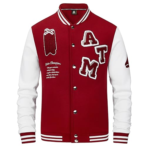 ANOTWENER Men's Varsity Jacket Vintage Baseball Button Jackets Long Sleeve with Letters Casual Coats for Men