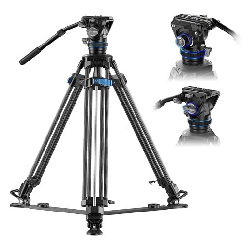 SIRUI Trípode de Video de 178 cm con Cabeza Fluida Hidráulica S5, Trípode de Fibra de Carbono con Sistema Rápido y Doble Placa QR, Carga Máxima de 8 kg, Compatible con Cámaras Profesionales, SQ75+S5