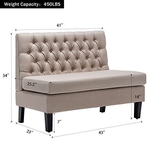 Andeworld Modern Loveseat Settee Button Tufted Sofa Couch Upholstered Banquette Dining Bench High Back Living Room Funiture (Khaki 1) #TOP3