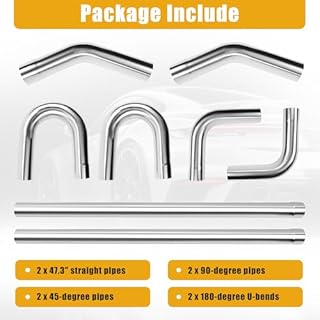 8 Pcs 2.5 Inch T304 Exhaust Pipe Kit,Mandrel Bend Pipes, Straight (48 Inch Length), U-Bend, 90 Degree & 45 Degree Mild Steel Tubing, Universal Fit，DIY Custom Exhaust Kit（stainless steels）