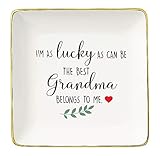 Topthink I'm as Lucky as Can Be the Best Grandma Belongs to ME - Ceramic Jewelry Holder Ring Dish Tr
