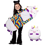 KDBEB 2-in-1-Kuscheltier-Schlafsack, Großer Schlafsack mit Kissen für Kinder, Faltbar Cartoon-Tier Kopfkissen, Weich Kuscheltier Kinder Outdoor Indoor School, Weißes Einhorn, S