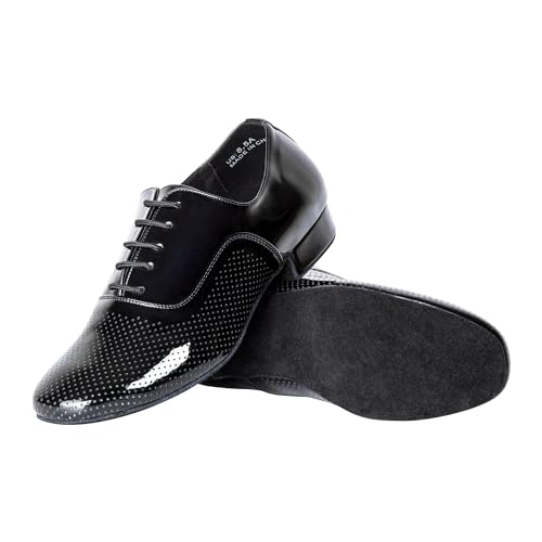 Image of Linodes Breathable Men Latin Dance Shoe Lace Up Leather Sole Waltz Shoe | Breathable Upper, Leather with air holes, Lace up, Cushioned insole, Anti-slip suede sole, 1 inch heel, Lightweight, Durable