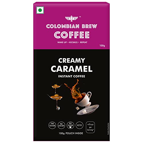 Image of Colombian Brew Creamy Caramel Instant Coffee Powder, No Sugar Vegan, 100g Box