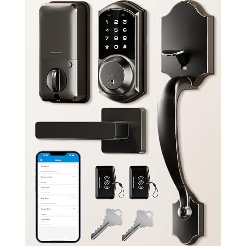 Veise Smart Front Door Lock Set, App Control, Keyless Entry Deadbolt with Lever Handle, Electronic Digital Touchscreen Keypad, Auto Lock, Easy Install, Matte Black