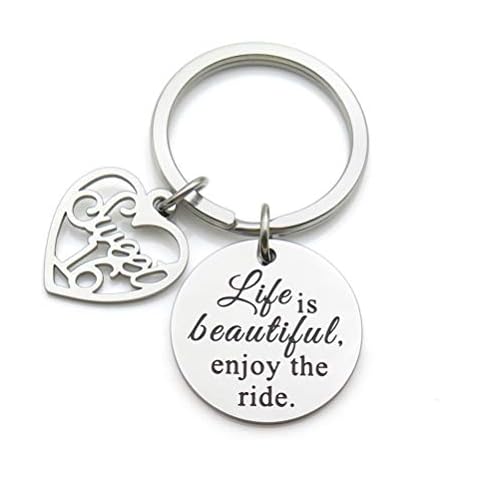 WISHOW Life is Beautiful Enjoy the Ride Sweet 16 Birthday Gift Stainless Steel Keychain (Style-1) Cover