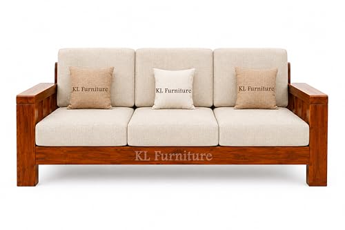 Image of KL Furniture Wooden Sofa Set with Center Table for Living Room | 7 Seater Sofa Set | Solid Sheesham Wood Sofa Set for Living Room Furniture (3+2+2, Brown, Natural Teak Finish)