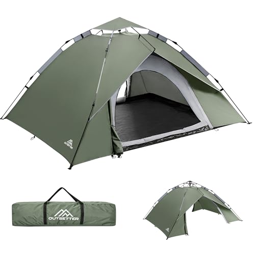 Camping Tent Pop Up, 3-4 Man Automatic Instant Tent Ultralight Dome Tent 4 Seasons, 2 in 1 Double Layers with Removable Outer & Carry Bag for Camping Hiking