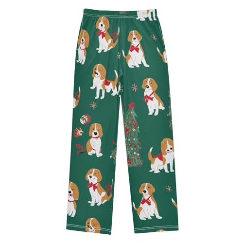 ZZXXB Xmas Beagle and Tree Boys Long Pants Soft Trousers Elastic Waist Kids Lounge Bottoms with Pockets S-XL