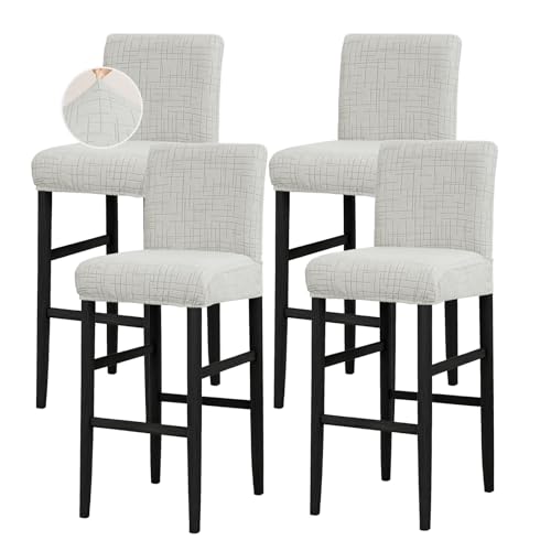Image of JIUZHEN Light Grey Stretch Velvet Bar Stool Counter Covers Set of 4 | Washable Removable Rectangular Seat Covers, Water Resistant, Kitchen, Dining, Pub, Hotel, Wedding and Party Counter Stools