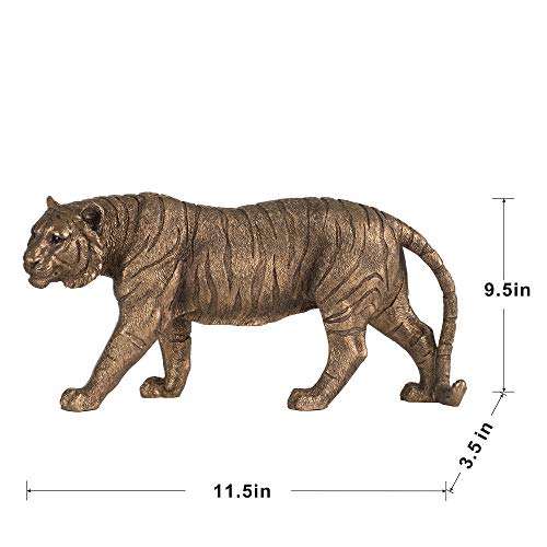 Escultura Decorativa Tigre Andando Dorado Antiguo 11.4 in miniatura 3