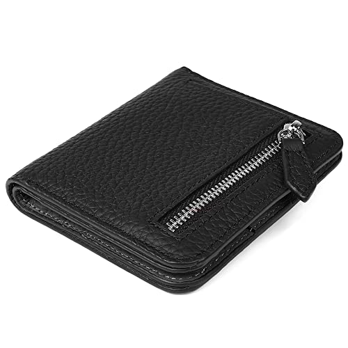 GADIEMKENSD Small Wallet Bifold Credit Card Holder Genuine Leather Coin Purse RFID Blocking Mini Compact Pocket Wallet with Zipper Ultra Slim Minimalist Black