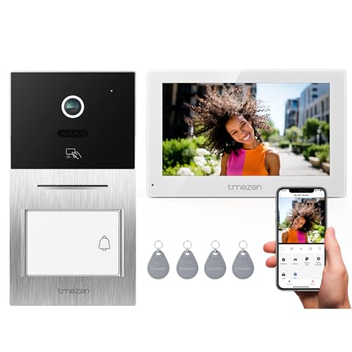 TMEZON Visiophone connecté Filaire 2 Fils Y70,Interphone Vidéo WiFi avec IP Moniteur écran Tactile,Sonnette de Caméra Vision Nocturne,APP Unlock à Distance,Badges,Detection Humaine,1 Famille