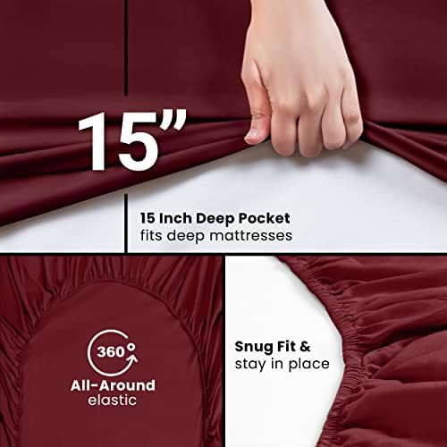 Queen Fitted Sheet, Ultra Soft Fits Up to 16 Inch Deep Pocket, Burgundy - 2