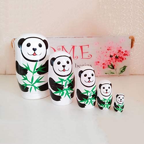 NUOBESTY Wooden Panda Russian Dolls Matryoshka Russian Animal Nesting Doll Stacking Dolls for Christmas New Year Gifts 5pcs
