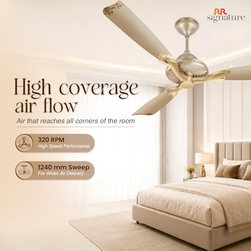 Image of RR Signature Jaipur Mahal NEO 1240 MM | Royal Design Ceiling Fan for Home and Office | High Speed 320 RPM | Thar Gold, 3 Year Warranty & Free Installation