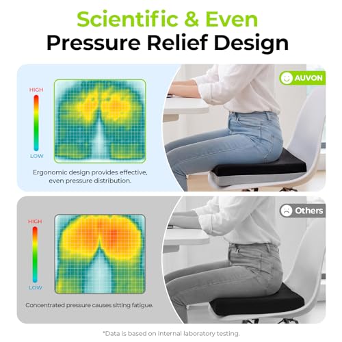 Image of AUVON Ventilation Seat Cushion with Innovation Heat Dissipation Design, Wheelchair Cushion with Supportive Memory Foam, Waterproof & Anti-Slip Cover, Improve Lower Back & Tailbone Comfort