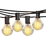 LED Outdoor String Lights, 48FT Globe String Lights with 26 Shatterproof G40 LED Bulbs(1 Spare), Outdoor Waterproof Hanging LED Lights for Backyard Porch Cafe Party Wedding Garden