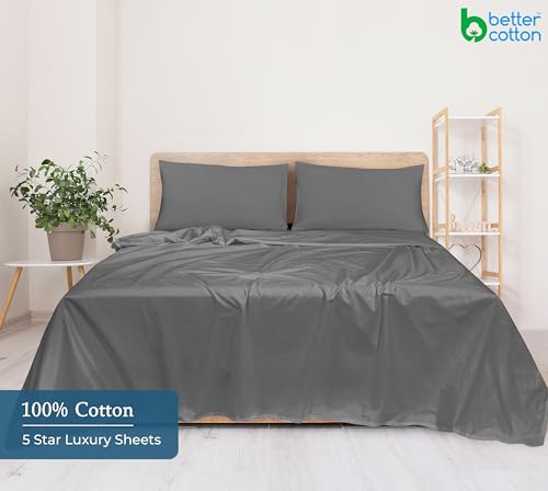 Image of Royale Linen 400 Thread Count 100% American Grown Cotton Flat Sheet - Cooling Sheets - Full Sheets - Luxury Sateen Weave - Full Flat Sheet Sold Separately - Grey Flat Sheet Only (Full, Spanish Slate)