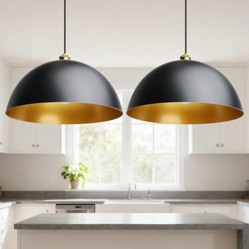 Maxled, Light is Led! Ø40cm Schwarz Gold Pendelleuchte E27 Sockel Industrial Hängelampe Modern Hängeleuchte Hängelampen Deckenlampe Hängend Vintage Bauernhaus Metall Deckenleuchte für Küche 2 Stück