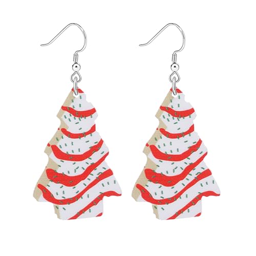 Christmas Earrings for Women Cute Funny Acrylic Christmas Santa Claus Tree Cat Dinosaur Earrings Xmas New Year Party Holiday Earring (Cake Tree)