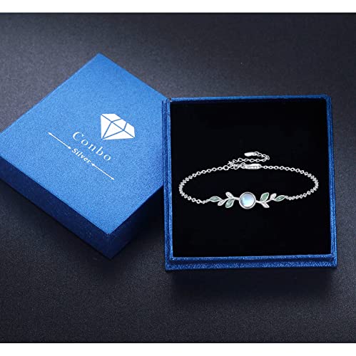 Conbo Moonstone Leaf Bracelet Moonstone Olive Leaf Bracelets S925 Sterling Silver Moonstone Bracelet For Women Mother's Day Gift Birthday Jewelry Gifts For Mother Mom Wife #TOP6