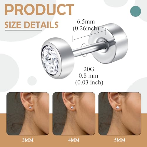 ZDE Titanium Women Flatback Earrings for Women Crystal Gold Stud Earrings Flat Back Earrings Hypoallergenic Cartilage Earring Helix Tragus Conch Piercing 3mm-5mm2