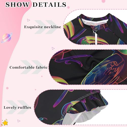 ALAZA Toucan Colorful Black Girls One Piece Swimsuit Long Sleeve Rash Guard Swimsuits UV 50+ Swimwear Zipper4