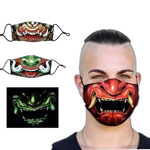 Premium A+ Stylish 3 Layer Face Mask with Filter Pocket Glow in the Dark Adjustable Ear Loops Bendable Nose Wire Reusable Facemasks For Men Women Washable Pack of 3 (Devil)